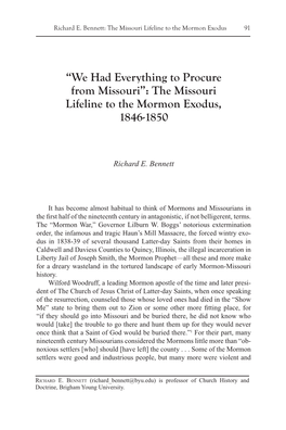 The Missouri Lifeline to the Mormon Exodus, 1846-1850