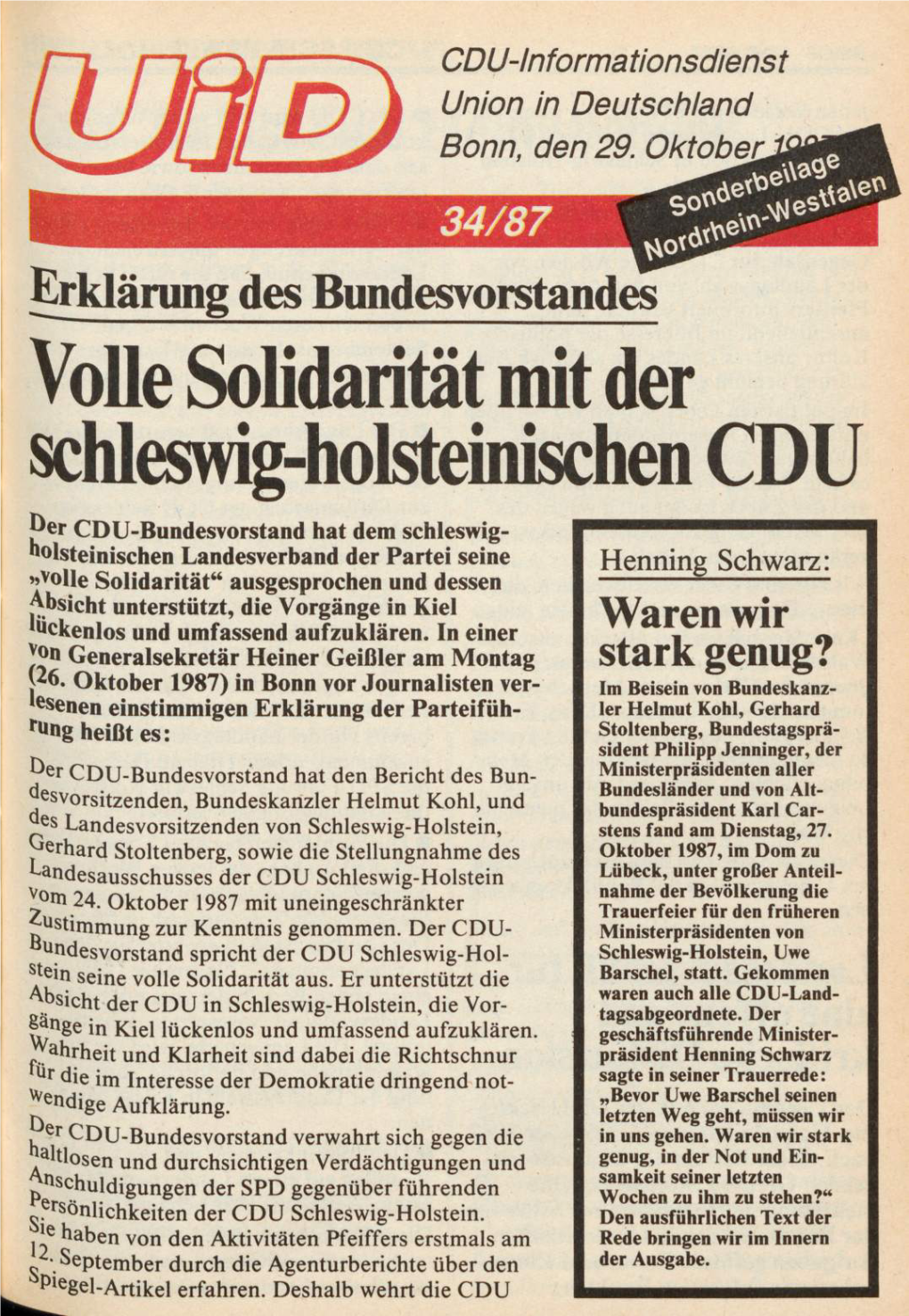 UID 1987 Nr. 34, Union in Deutschland