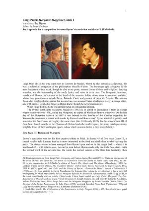 Luigi Pulci: Morgante Maggiore Canto I Translated by Byron Edited by Peter Cochran See Appendix for a Comparison Between Byron’S Translation and That of J.H.Merivale