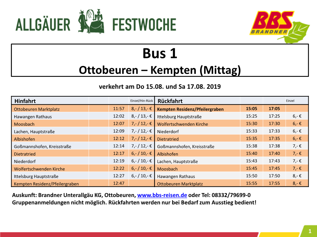 Ottobeuren – Kempten (Mittag) Verkehrt Am Do 15.08