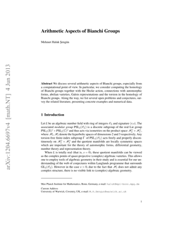 Arithmetic Aspects of Bianchi Groups