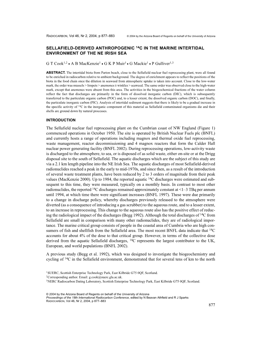 877 Sellafield-Derived Anthropogenic 14C in The