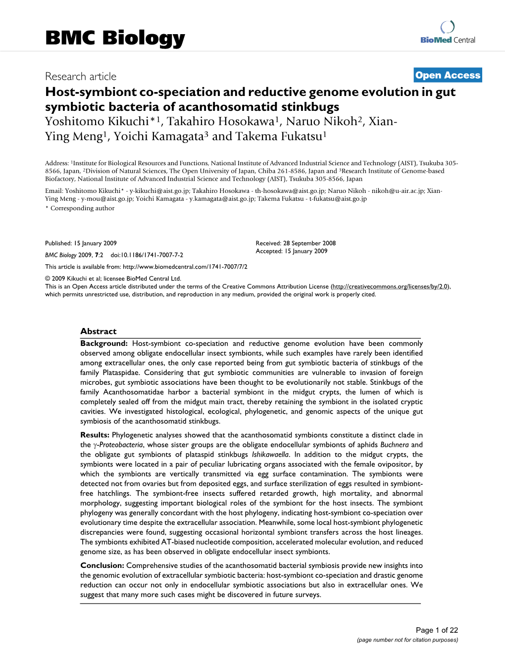 Host-Symbiont Co-Speciation and Reductive Genome Evolution in Gut