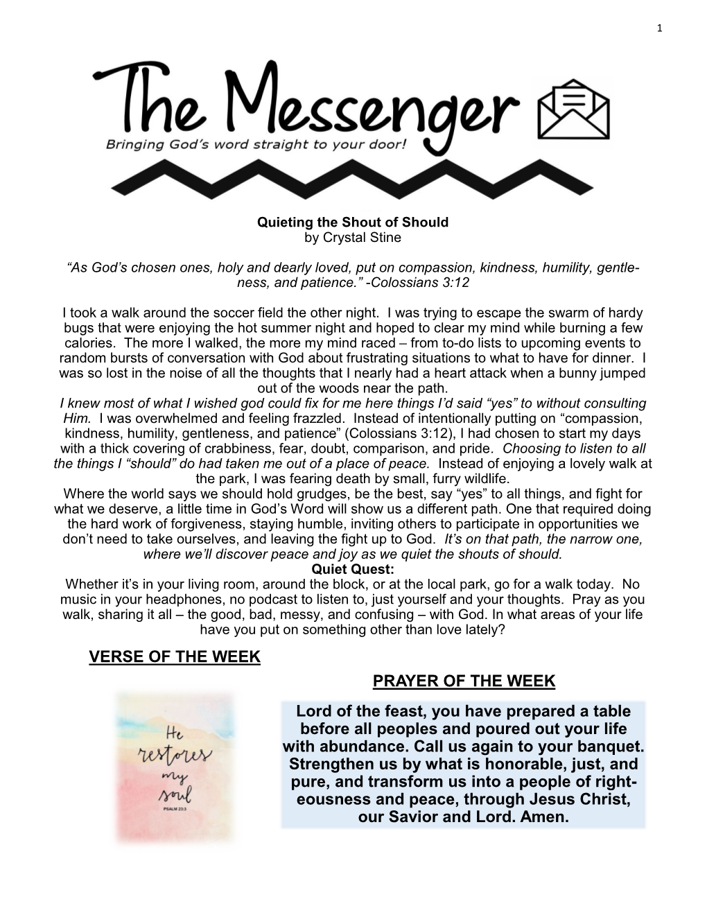 VERSE of the WEEK PRAYER of the WEEK Lord of the Feast, You Have Prepared a Table Before All Peoples and Poured out Your Life with Abundance