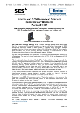 Newtec and Ses Broadband Services Successfully