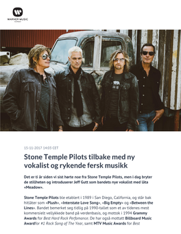 ​Stone Temple Pilots Tilbake Med Ny Vokalist Og Rykende Fersk Musikk