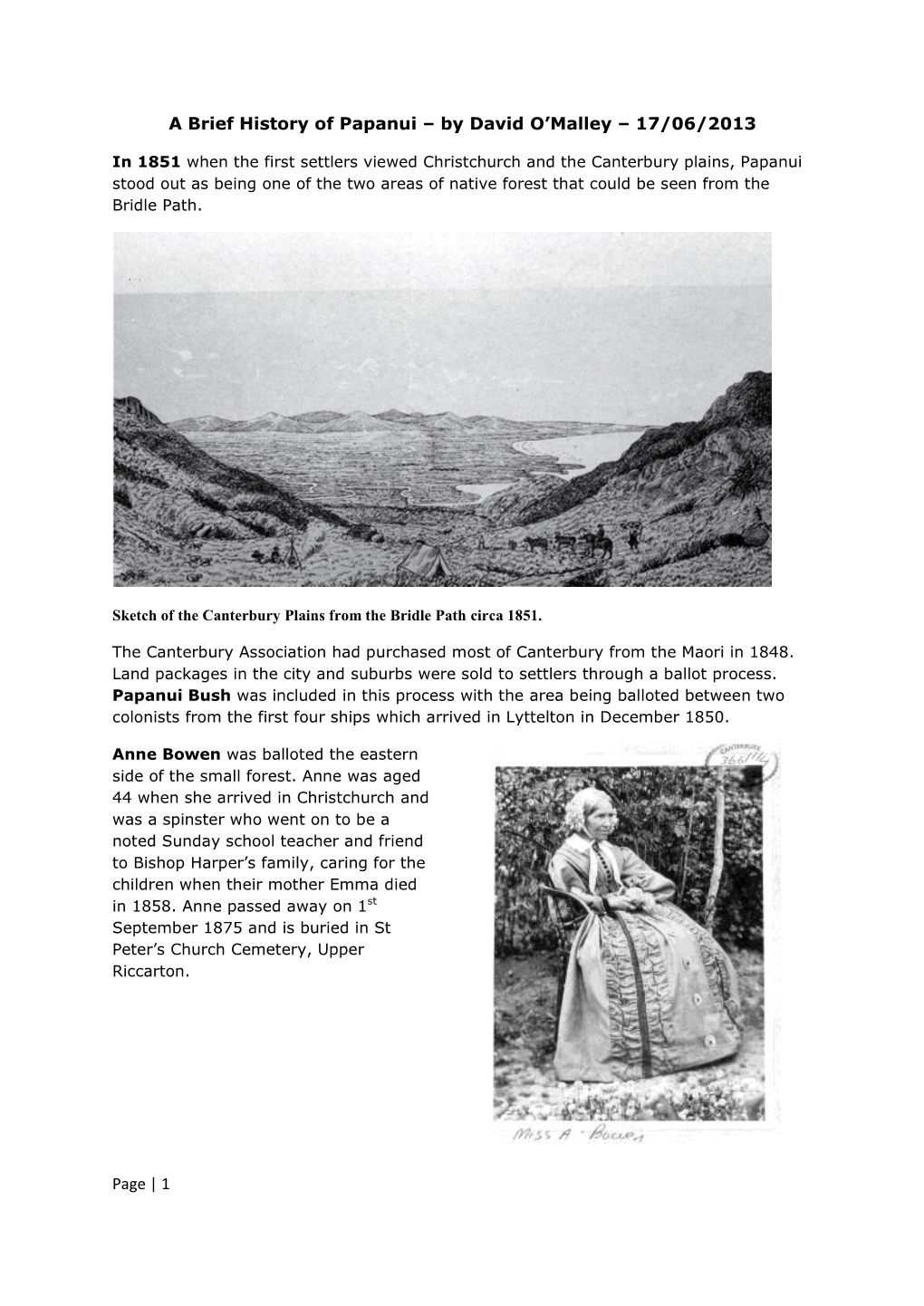 Brief History of Papanui – by David O’Malley – 17/06/2013
