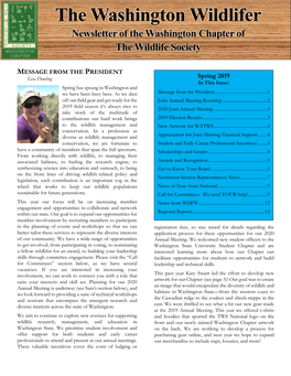 SPRING 2019 Newsletter of the Washington Chapter of the Wildlife Society