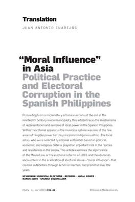 “Moral Influence” in Asia Political Practice and Electoral Corruption in the Spanish Philippines
