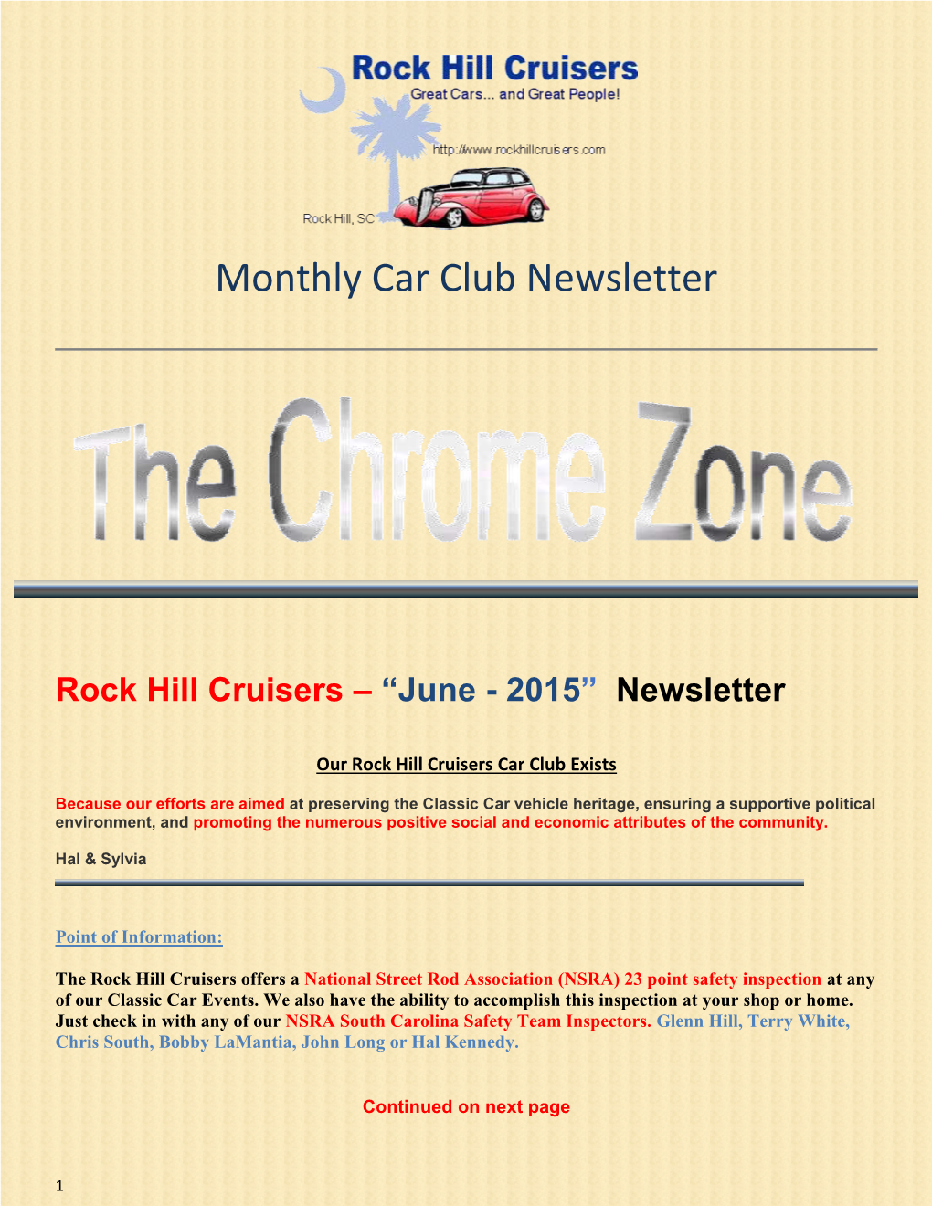 Monthly Car Club Newsletter