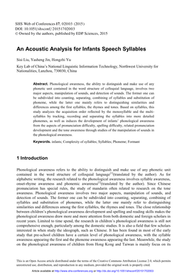 An Acoustic Analysis for Infants Speech Syllables