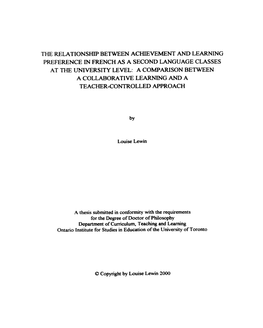 THE Relationshlp BETWEEN ACHIEVEMENT and LEARNING