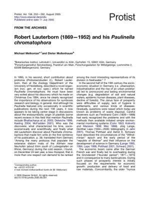 Robert Lauterborn (1869—1952) and His Paulinella Chromatophora