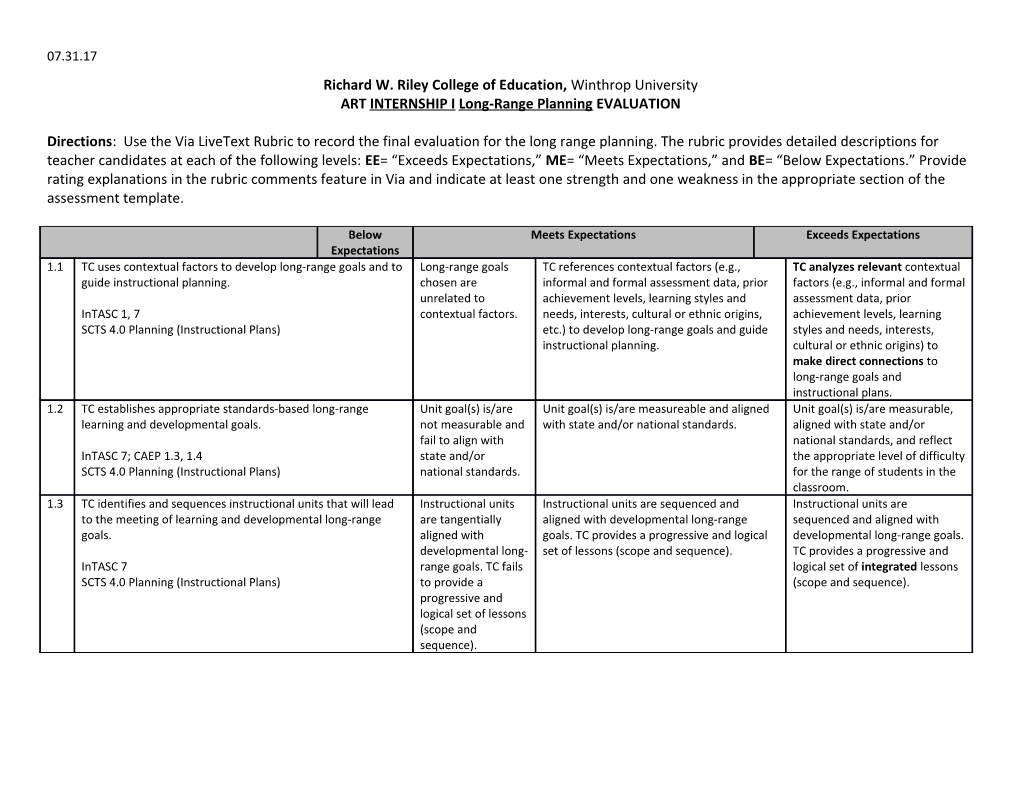 ART INTERNSHIP I Long-Range Planning EVALUATION