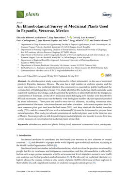 An Ethnobotanical Survey of Medicinal Plants Used in Papantla, Veracruz, Mexico