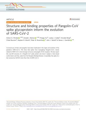 Structure and Binding Properties of Pangolin-Cov Spike Glycoprotein Inform the Evolution of SARS-Cov-2 ✉ ✉ Antoni G