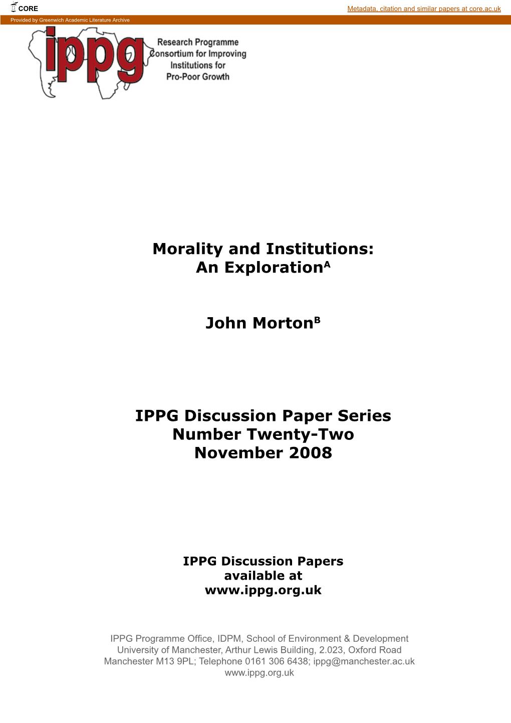 Morality and Institutions: an Exploration A