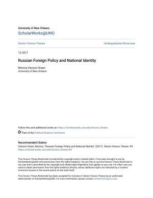 Russian Foreign Policy and National Identity