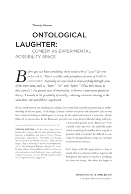 Ontological Laughter: Comedy As Experimental Possibility Space