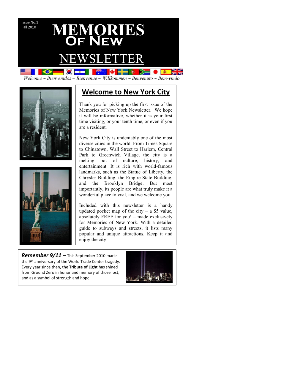 Memories of New York Newsletter