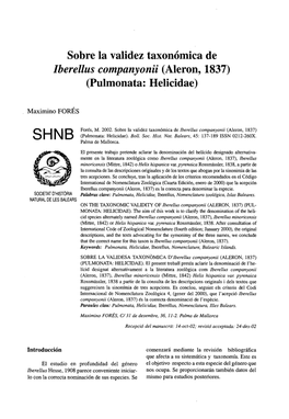 Sobre La Validez Taxonómica De Iberellus Companyonii (Aleron, 1837) (Pulmonata: Helicidae)