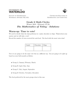 Grade 6 Math Circles the Mathematics of Voting