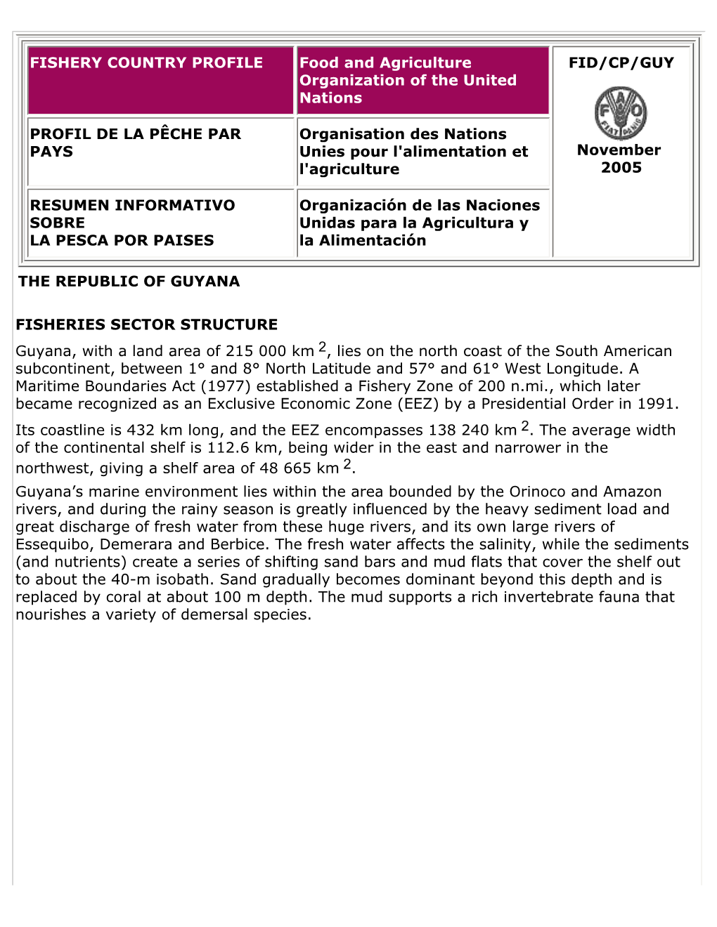 FAO Fishery Country Profile