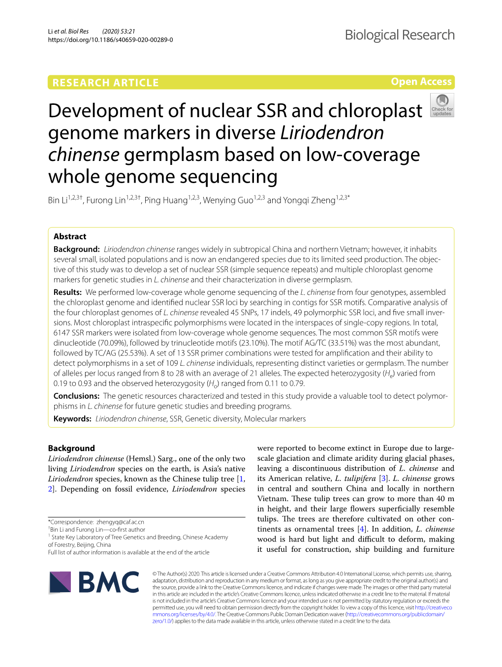 Development of Nuclear SSR and Chloroplast Genome Markers In