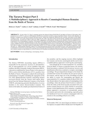 The Tarawa Project Part I a Multidisciplinary Approach to Resolve Commingled Human Remains from the Battle of Tarawa