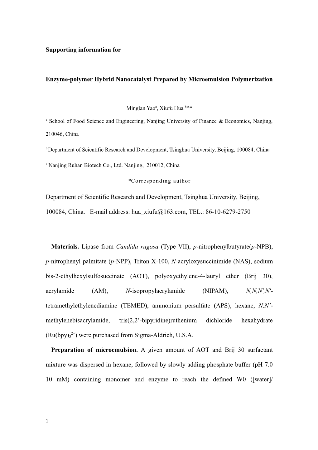 Enzyme-Polymer Hybrid Nanocatalyst Prepared by Microemulsion Polymerization