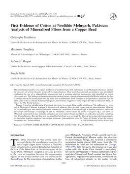 First Evidence of Cotton at Neolithic Mehrgarh, Pakistan: Analysis of Mineralized Fibres from a Copper Bead