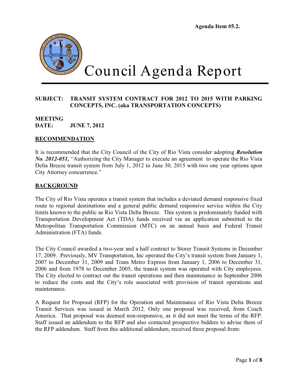 Council Agenda Report