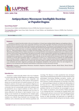 Antipsychiatry Movement: Intelligible Doctrine Or Populist Dogma