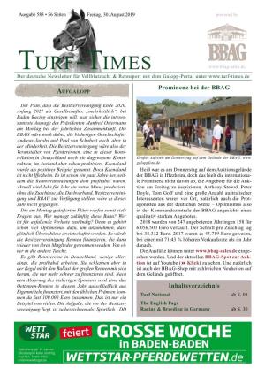 Turf-Times Der Deutsche Newsletter Für Vollblutzucht & Rennsport Mit Dem Galopp-Portal Unter Prominenz Bei Der BBAG Aufgalopp