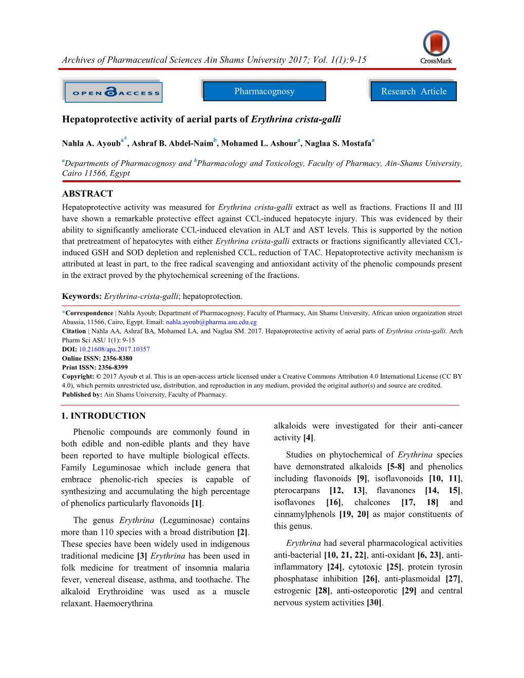 Hepatoprotective Activity of Aerial Parts of Erythrina Crista-Galli