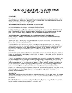 General Rules for the Sandy Pines Cardboard Boat Race