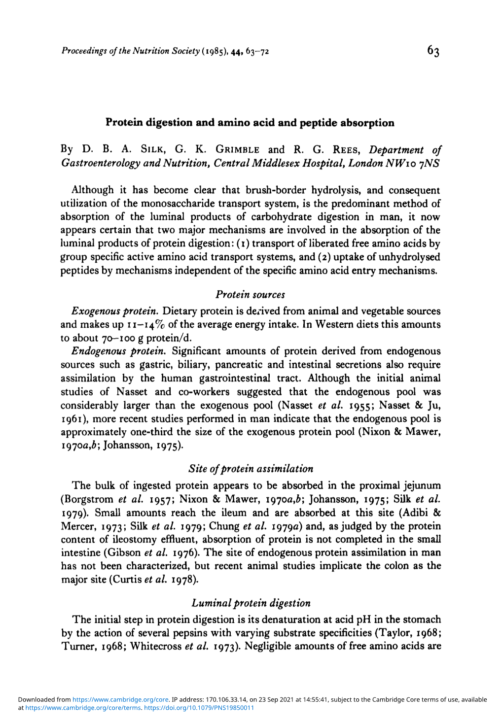 Protein Digestion and Amino Acid and Peptide Absorption