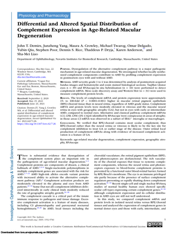 Differential and Altered Spatial Distribution of Complement Expression in Age-Related Macular Degeneration