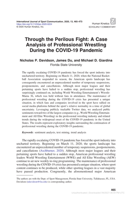 A Case Analysis of Professional Wrestling During the COVID-19 Pandemic