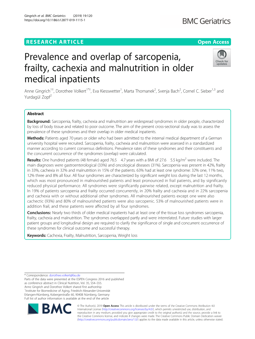 Prevalence and Overlap of Sarcopenia, Frailty, Cachexia and Malnutrition In