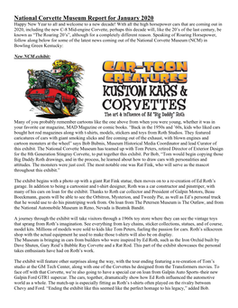 National Corvette Museum Report for January 2020