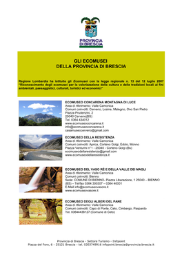 Gli Ecomusei Della Provincia Di Brescia