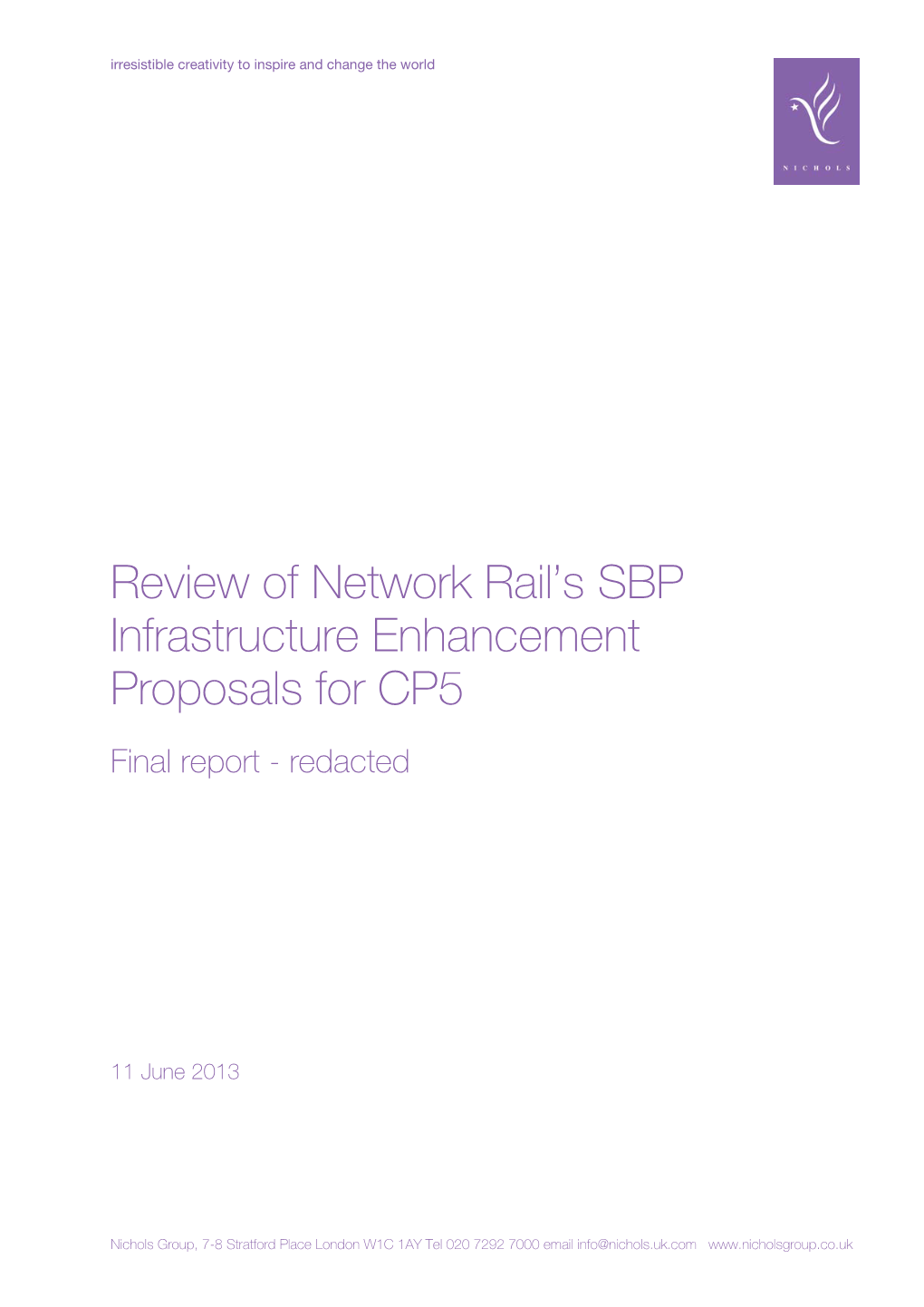 Review of Network Rail's SBP Infrastructure Enhancement