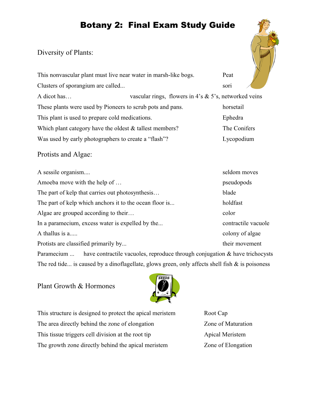 Botany 2: Final Exam Study Guide