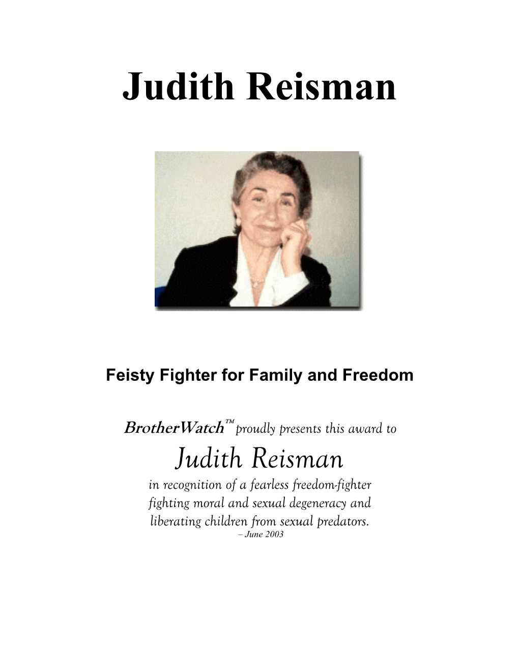 Judith Reisman, Ph.D