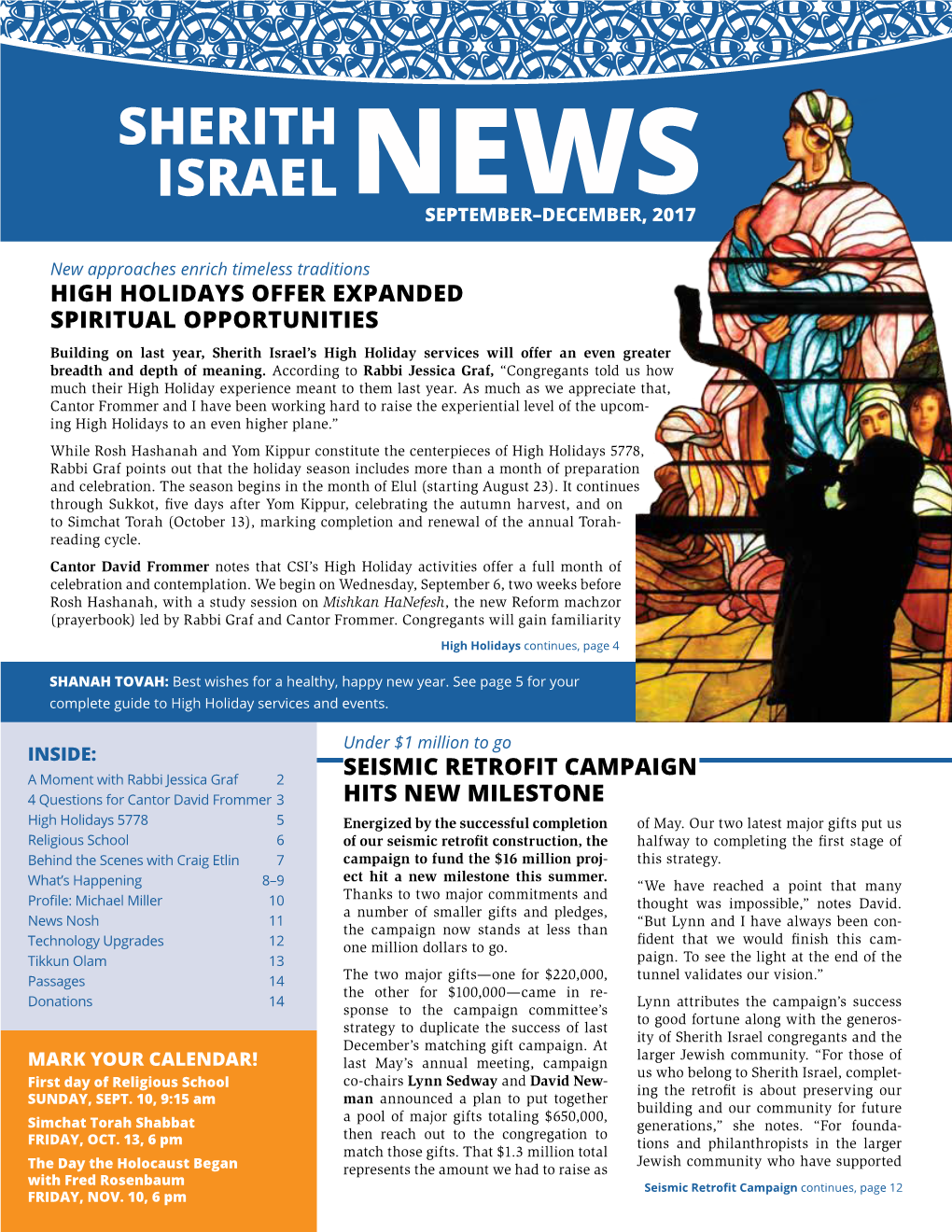 Sherith Israel Newsseptember–December, 2017