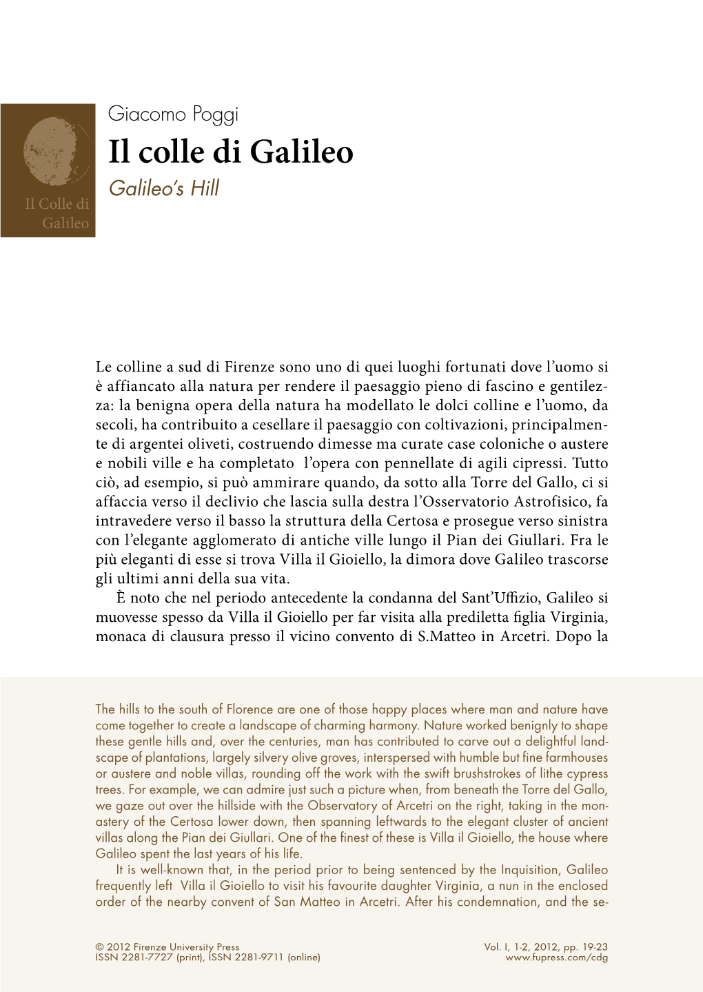 Il Colle Di Galileo Galileo’S Hill Il Colle Di Galileo