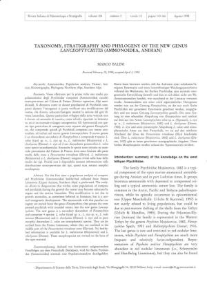 Taxonomy, Stratigraphy and Phylogeny of the Ne\T Genus Lanceoptychites (Ammonoidea, Anisian)