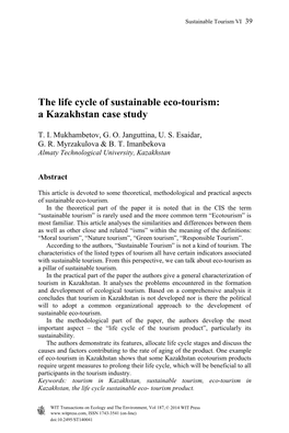 The Life Cycle of Sustainable Eco-Tourism: a Kazakhstan Case Study