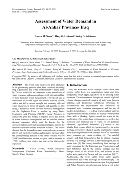 Assessment of Water Demand in Al-Anbar Province- Iraq